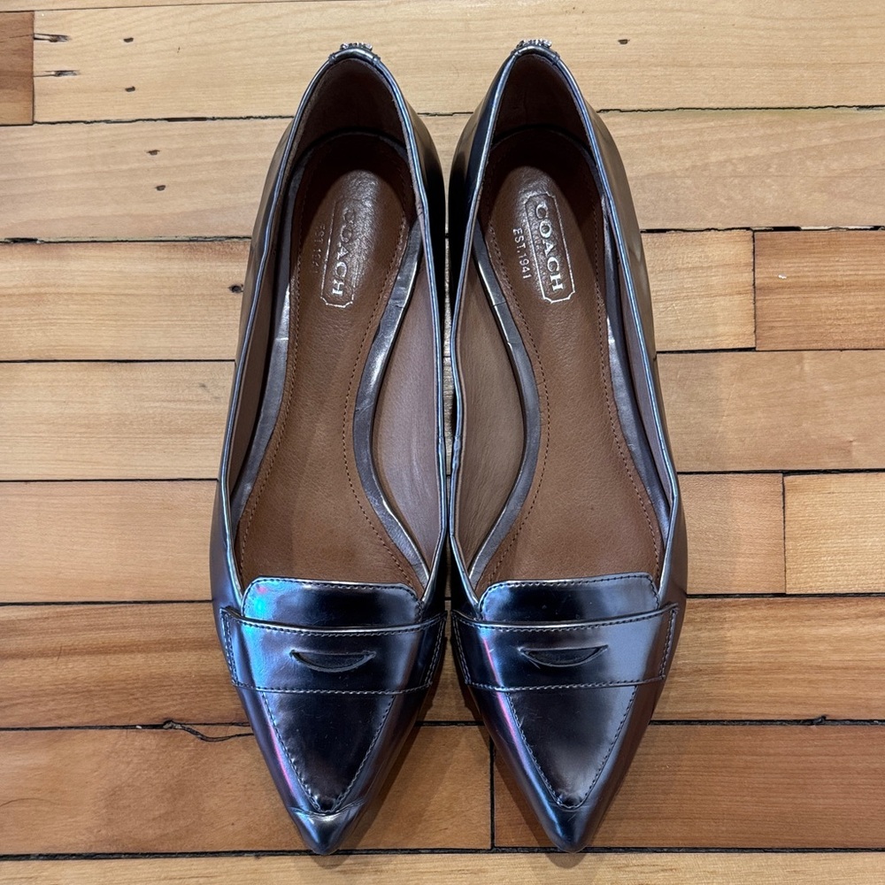 Coach Metallic Black Pointed-Toe Flats
